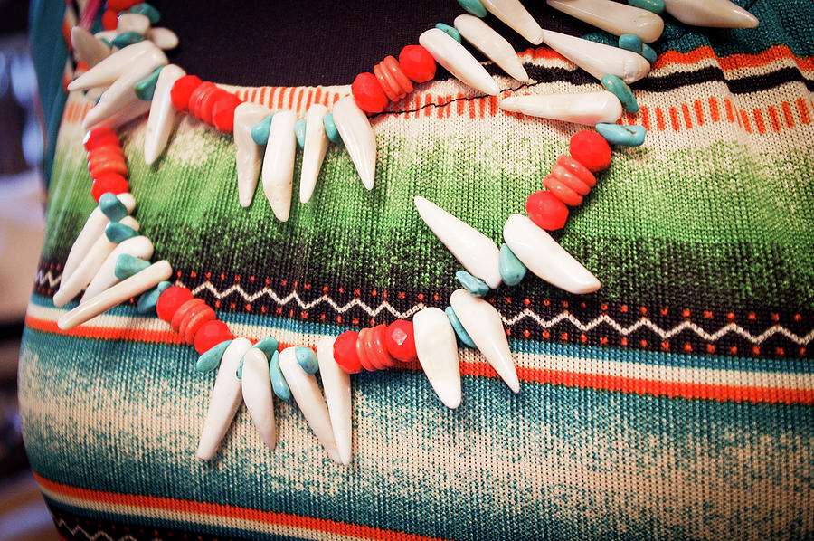 Beaded Western Necklace on Striped Fabric Photograph by Mary Tastad Beaded Western Necklace on Striped Fabric Photograph by Mary Tastad