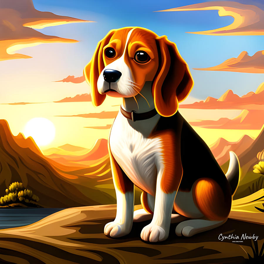 Beagle at Sunset Digital Art by Cindys Creative Corner