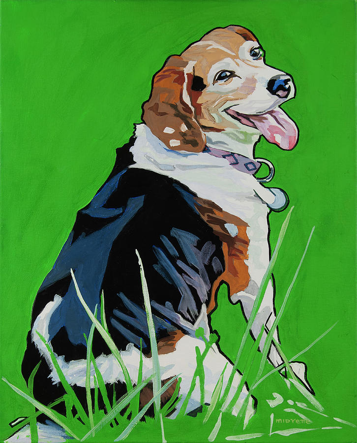 Beagle cartoon portrait Painting by Tommy Midyette