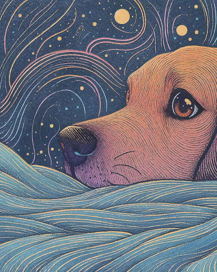 Dog Painting - Beagle dog with starry sky and water 002 by Erina Star