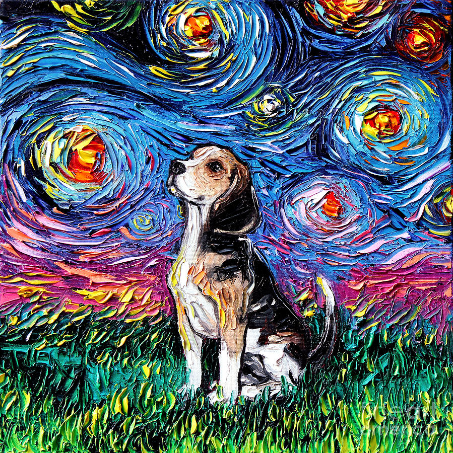 Beagle Night Painting by Aja Trier