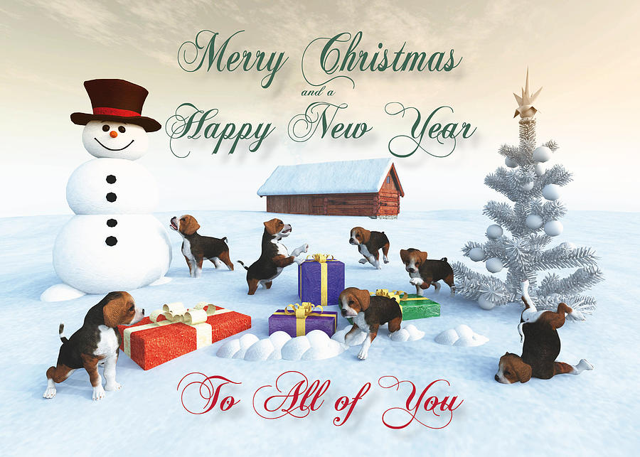 Beagle Puppies Christmas New Year Snowscene for All of You Digital Art by Jan Keteleer