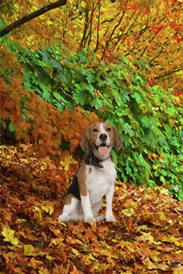 Beagle Sitting in Autumn Leaves - DWP1563257 Painting by Dean Wittle