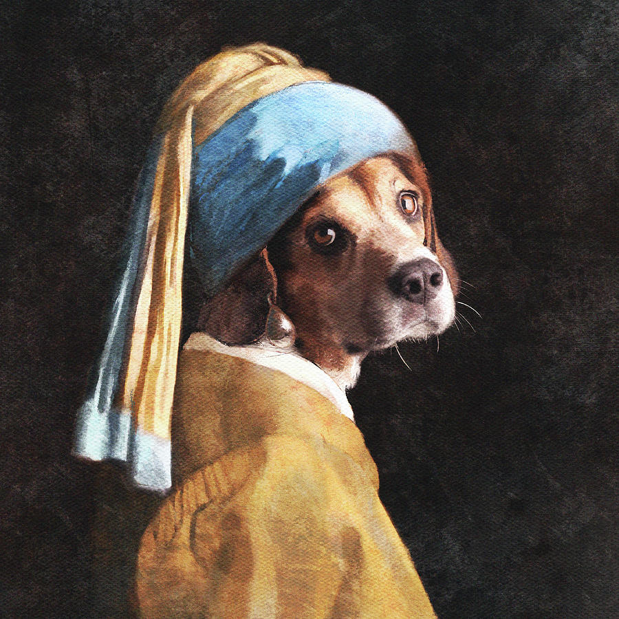 Beagle With A Pearl Earring Digital Art By Milan Glozic 