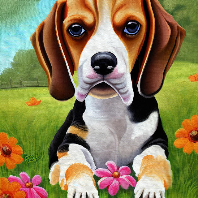 Beagle with flowers Painting by Allen - Fine Art America