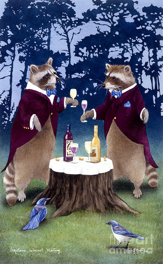 Raccoon Painting - beajolais, cabernet, Monterey... by Will Bullas