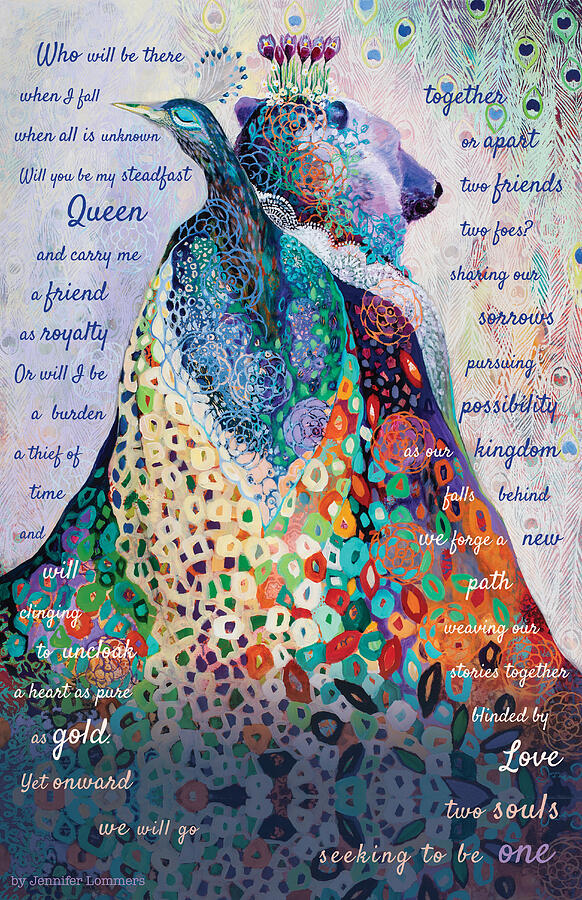 Peacock Digital Art - Bear and Peacock Poem by Jennifer Lommers