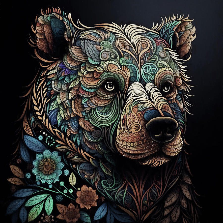 Bear - Blue Green Brown Digital Art by Peggy Collins