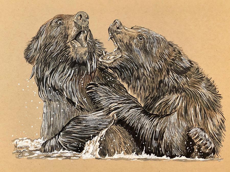 Bear Brawl Painting by Mark Ray