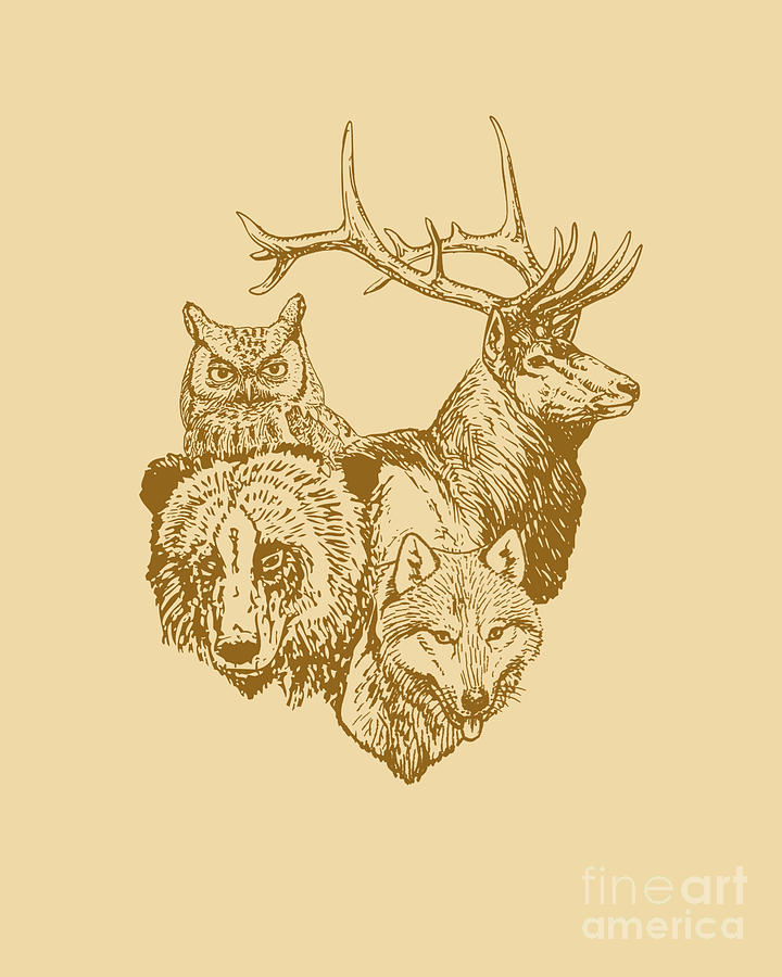 Animal Digital Art - Bear, Deer, Wolve And Owl by Madame Memento