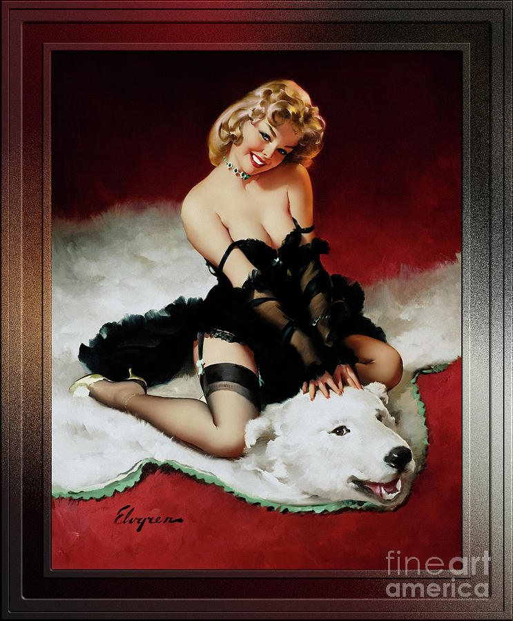 Bear Facts c1959 by Gil Elvgren Vintage Art Pinup Xzendor7 Old Masters Reproductions Painting by Rolando Burbon