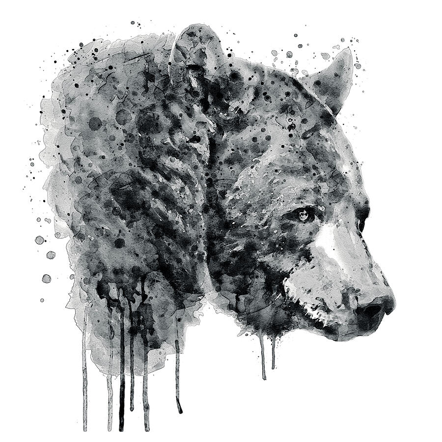Bear Head Black and White Painting by Marian Voicu