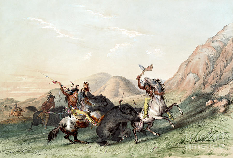 Bear Hunt, 1845 Painting by George Catlin