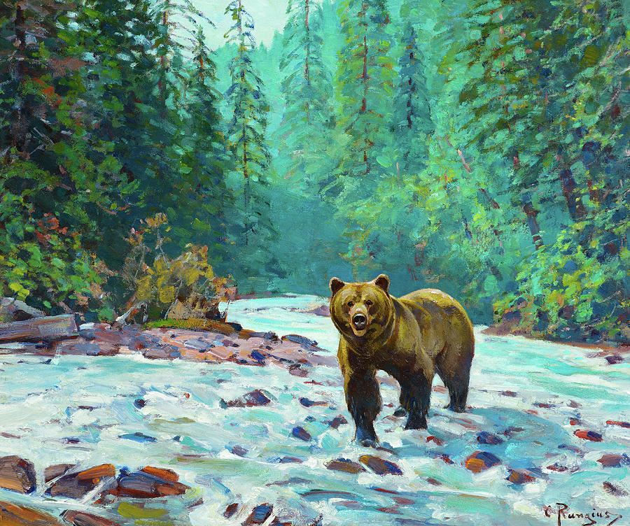 Bear in a Stream Painting by Carl Rungius - Pixels