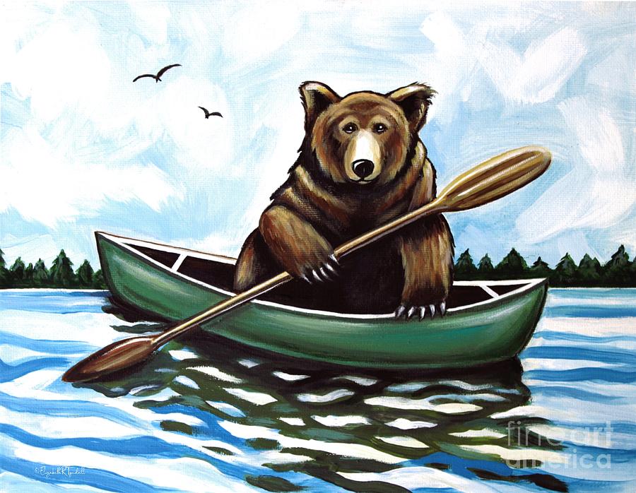 Bear In Green Canoe Painting by Elizabeth Robinette Tyndall