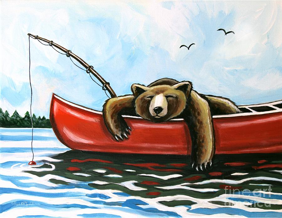 Bear In Red Canoe  Painting by Elizabeth Robinette Tyndall