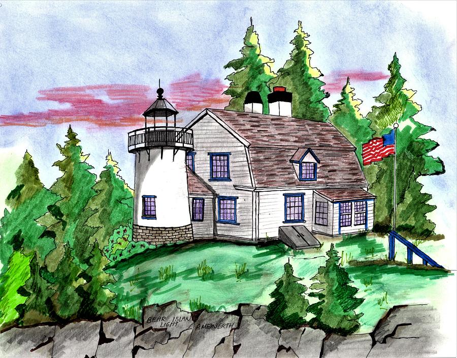 Bear Island Light Maine Drawing by Paul Meinerth