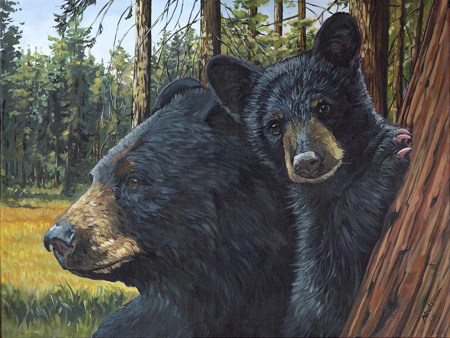 Bear Mom and Cub Painting by Nadi Spencer