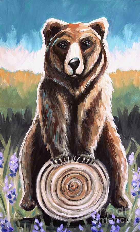 Bear On a Log  Painting by Elizabeth Robinette Tyndall