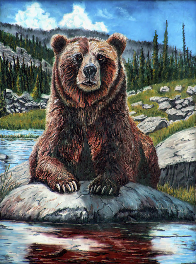 Bear On A River Pastel