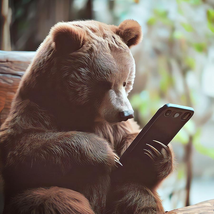 Bear on a Smartphone Digital Art by David Manlove