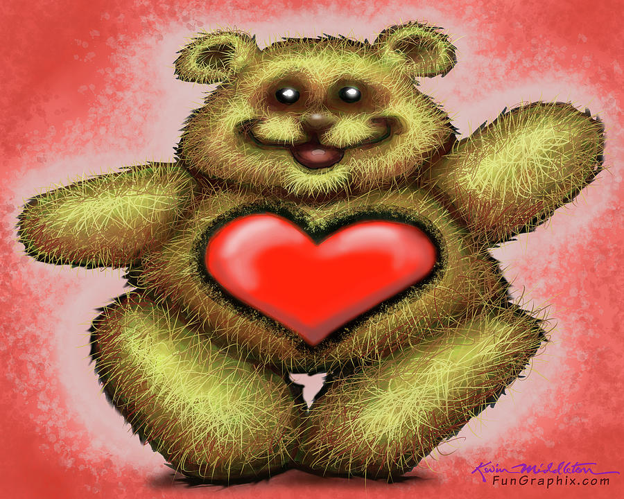 Bear w Big Heart Digital Art by Kevin Middleton