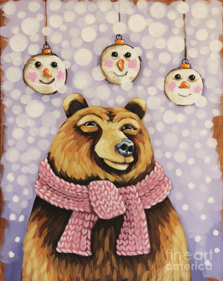 Bear with Snowman Baubles Painting by Lucia Stewart