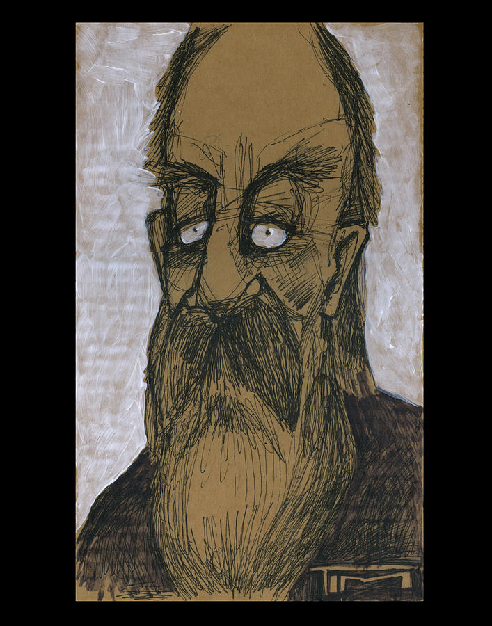 Bearded Man On Cardboard Mixed Media by Tim Nyberg