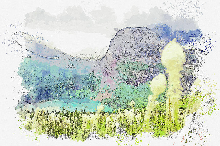 Landscape Painting - Beargrass above Grinnell Lake, ca 2021 by Ahmet Asar, Asar Studios by Celestial Images