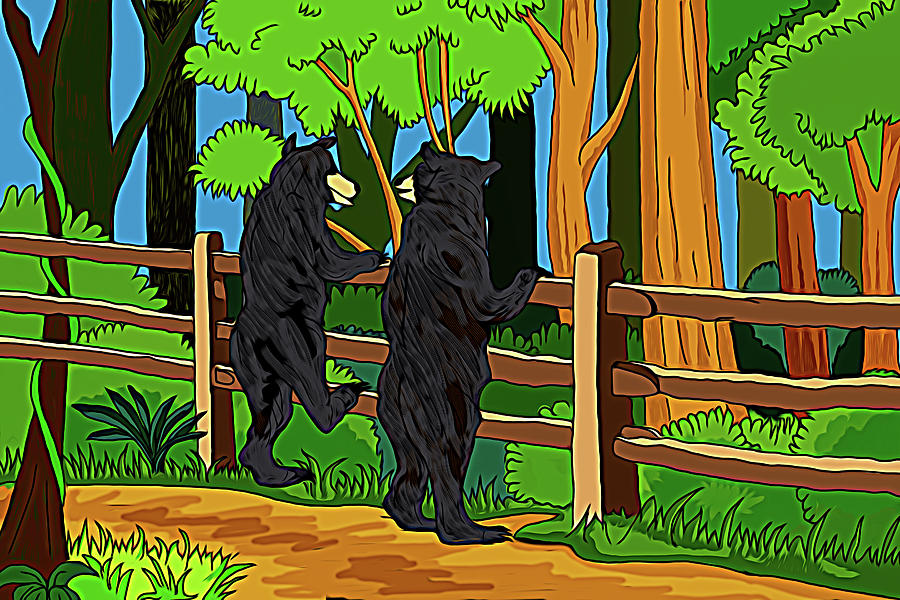 Bears at a Fence Digital Art by John Haldane