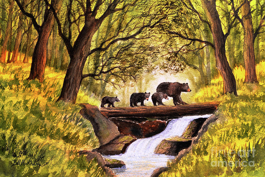 Bears Crossing At Waterfall Creek Painting by Bill Holkham