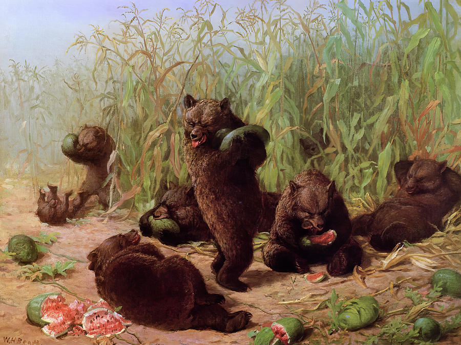 Animal Painting - Bears in the Watermelon Patch by William Holbrook Beard