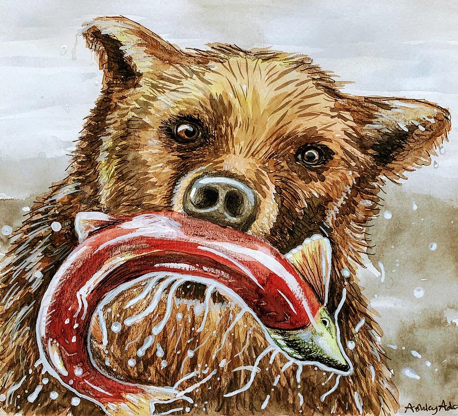 Salmon Mixed Media - Bears Lunch by Ashley Adams