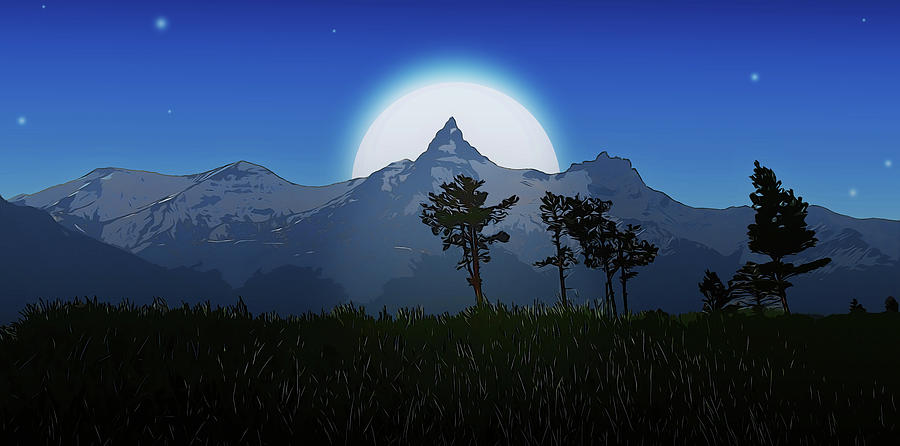 Beartooth Mountains Pilot Peak Moonlight Digital Art by Dan Sproul