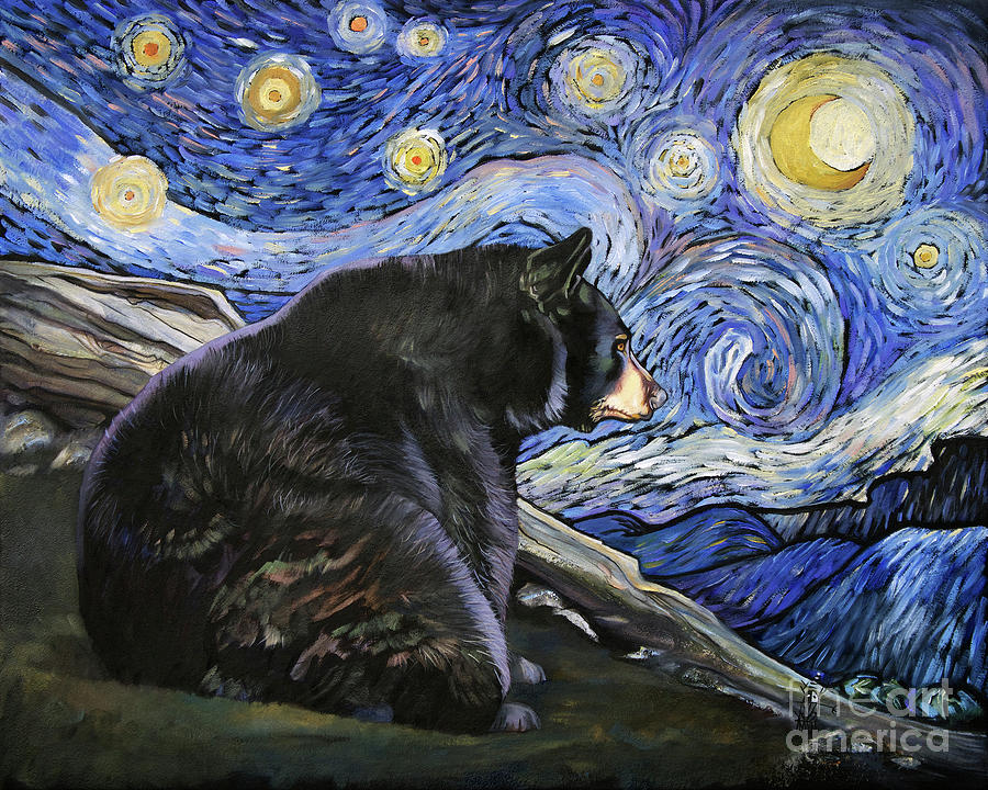 Inspirational Painting - Beary Starry Nights by J W Baker
