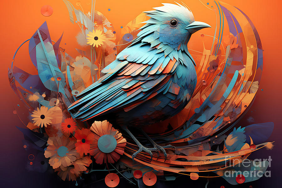 Abstract Painting - Beautiful abstract bird with background by N Akkash