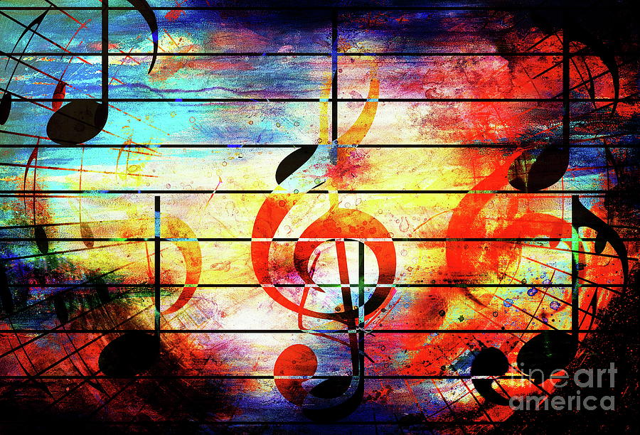 Beautiful Abstract Colorful Collage With Music Notes And The Violin Clef.  Mixed Media by Jozef Klopacka - Fine Art America