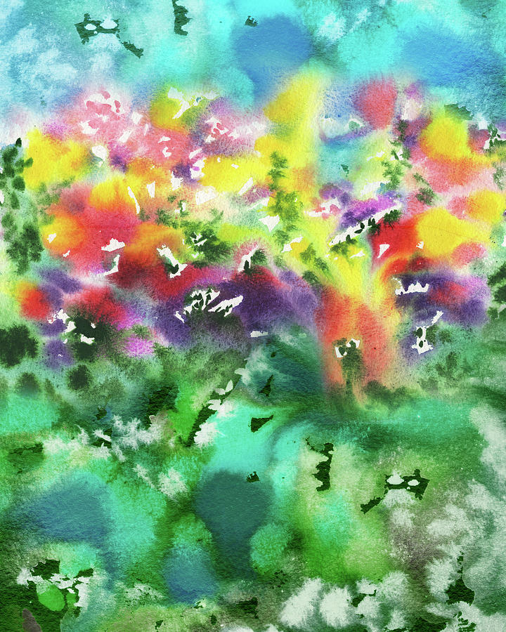 Beautiful Abstract Garden With Flowers Watercolor Art Painting by Irina Sztukowski