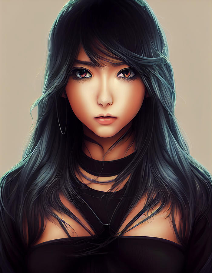 Beautiful Anime Girl Wearing A Black Crop Top Detailed Symmetrical ...