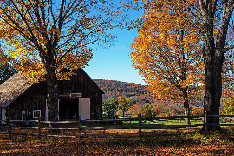 Beautiful Autumn day in Woodstock Vermont. Woodstock farmhouse and Autumn Mountains Photograph by Toby McGuire