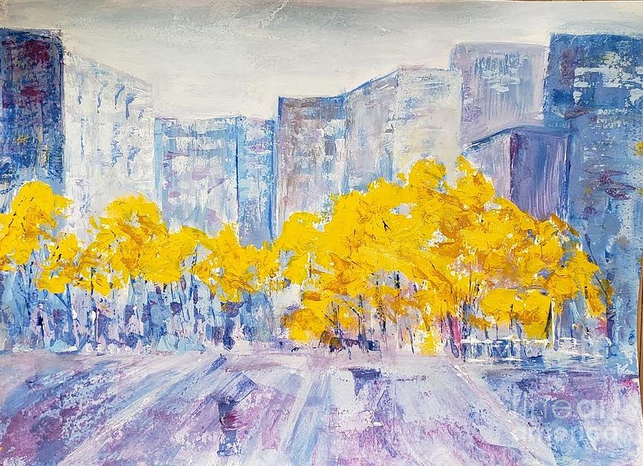 Beautiful autumn in the city Painting by Olga Malamud-Pavlovich