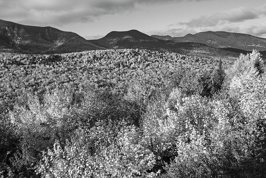 Beautiful Autumn Trees and Mountains Kancamagus Highway Conway New Hampshire. Fall foliage. BW Photograph by Toby McGuire