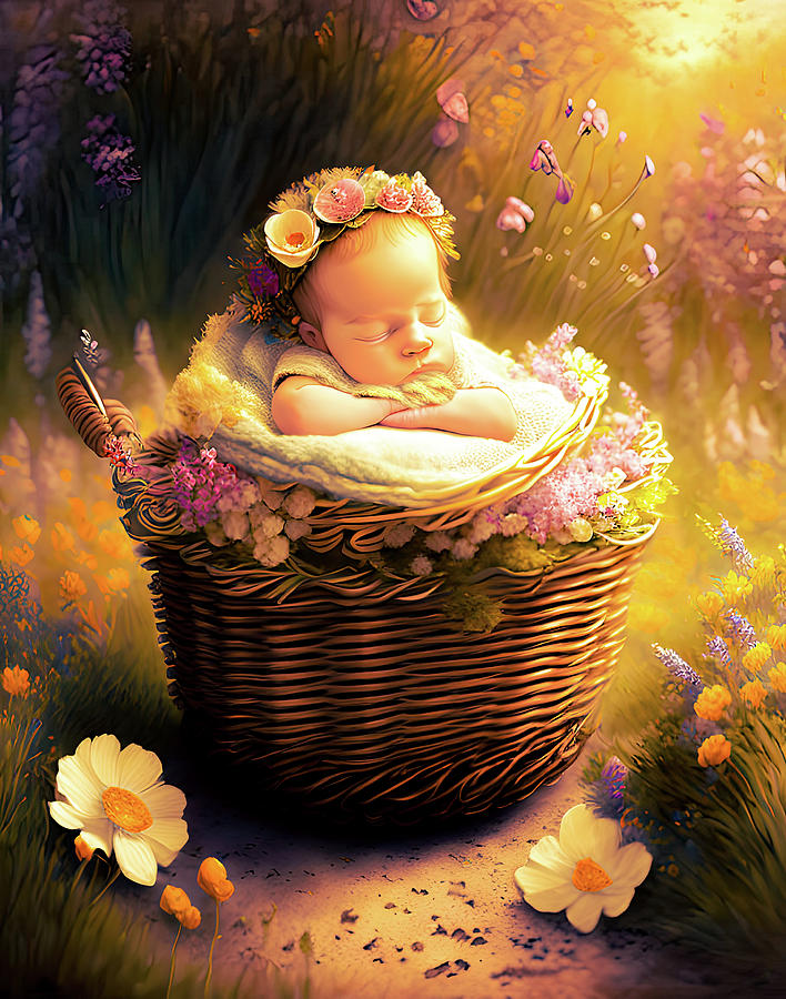 Beautiful Baby In A Field of Wildflowers Painting by Bob Orsillo