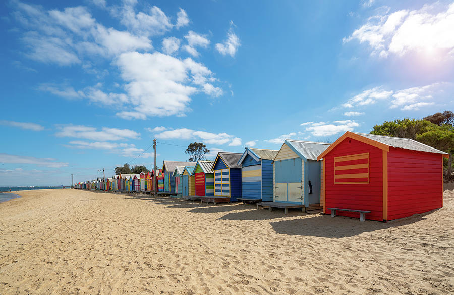 Beautiful Bathing Houses On White Sandy Beach At Brighton Beach Photograph By Anek Suwannaphoom