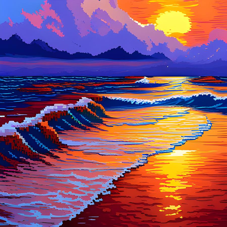 Beautiful Beach At Sunset Pixel Art Digital Art By Brandway Fine Art America