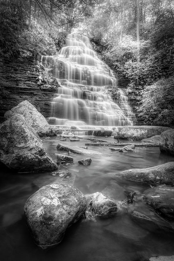 Beautiful Benton Waterfall Black and White Photograph by Debra and Dave Vanderlaan