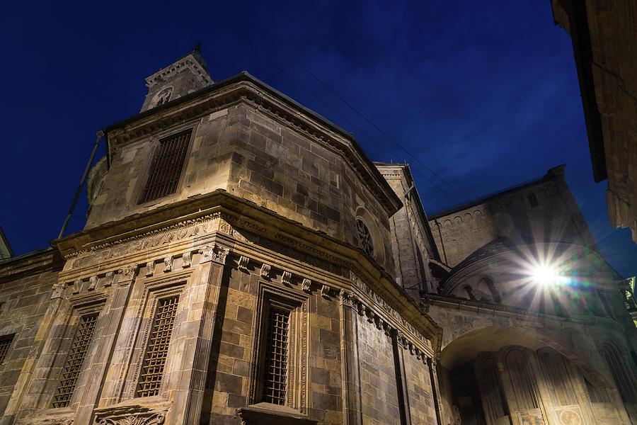 Beautiful Bergamo at Night - Bright Star at Santa Maria Maggiore Basilica Photograph by Georgia Mizuleva