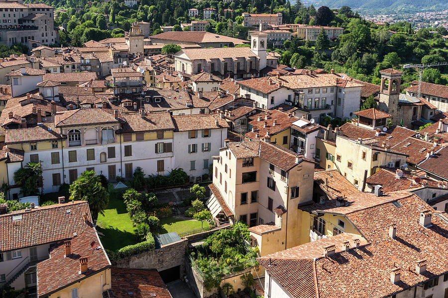 Beautiful Bergamo - Citta Alta Upper City Glorious Terracotta Rooftops and Lush Gardens from Above Photograph by Georgia Mizuleva