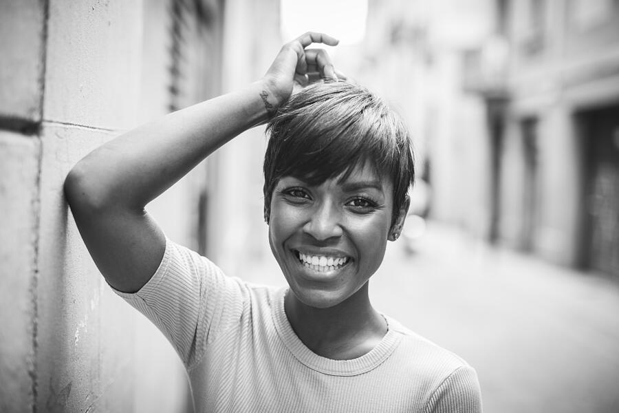 Beautiful black woman portrait in monochrome Photograph by Piola666