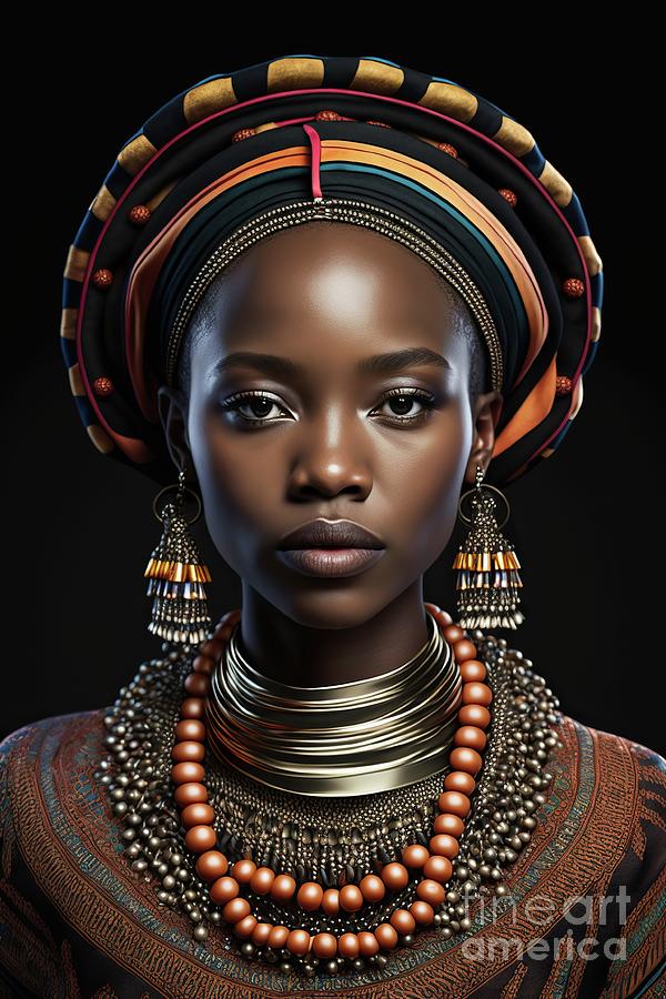 Beautiful Black Woman Wearing Traditional Attire and Jewelry in ...